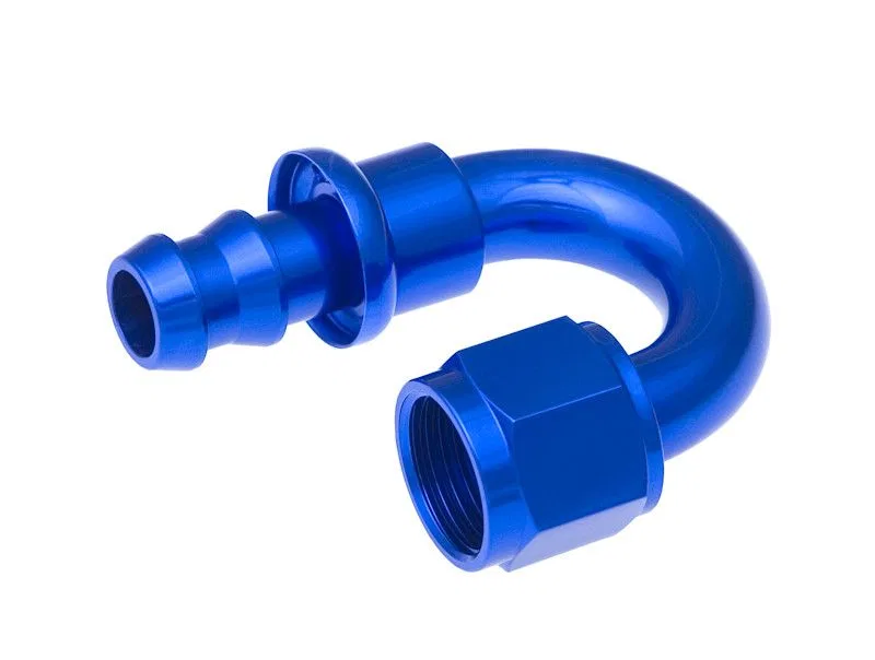 2180-08-1 – REDHORSE Hose End Fitting, 1/2 inch Hose -8 AN Outlet 180 Degree Anodized Red/ Blue Aluminum Single